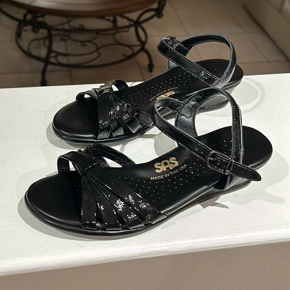 SAS Strippy Quarter Strap Wedge Sandal Size 6.5 W Black H9570493 - Picture 2 of 6